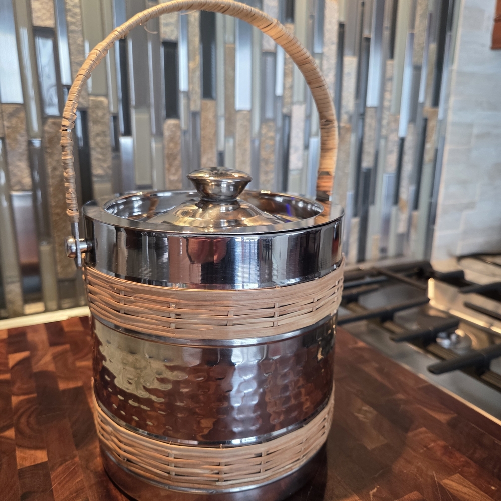Stainless Steel Ice Bucket with Wicker Handle